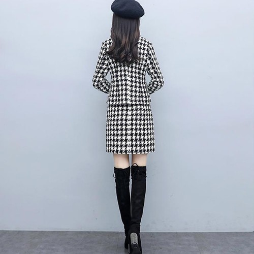 Elegant Matching Long Sleeve Jacket And Short Skirt - Black |image