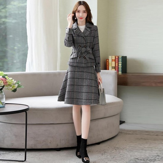 Beautiful Two Piece Tweed Jacket And A-Line Mini Skirt - Grey |image