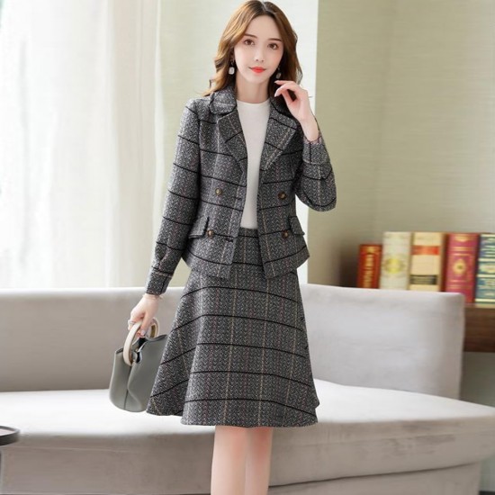 Beautiful Two Piece Tweed Jacket And A-Line Mini Skirt - Grey |image