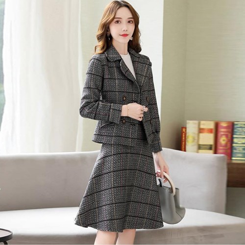 Beautiful Two Piece Tweed Jacket And A-Line Mini Skirt - Grey |image