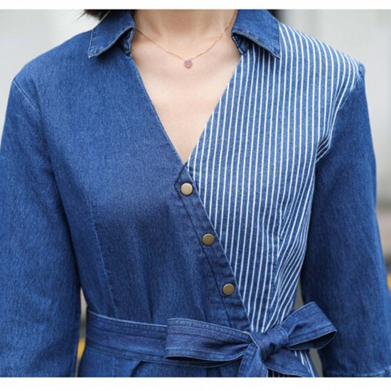 showing images for Asymmetrical Cut Loose Fit Midi Denim Dress With Belt - Blue Asymmetrical Cut Loose Fit Midi Denim Dress With Belt - Blue |image