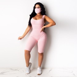 Sporty Style Knitted Sleeveless Midi Jumpsuit for Women - Pink