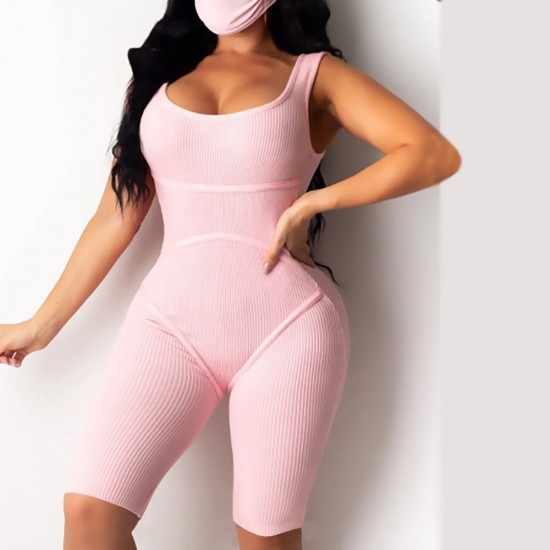 Sporty Style Knitted Sleeveless Midi Jumpsuit for Women - Pink |image