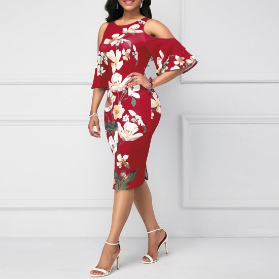 Showing images for Floral Print Sleeveless Cold Shoulder Midi Dress - Red Floral Print Sleeveless Cold Shoulder Midi Dress - Red |image
