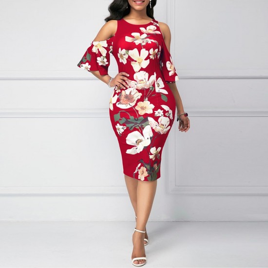Showing images for Floral Print Sleeveless Cold Shoulder Midi Dress - Red Floral Print Sleeveless Cold Shoulder Midi Dress - Red |image