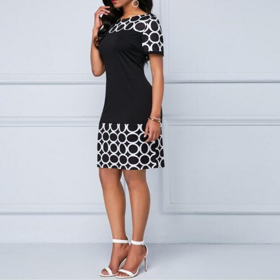 Showing images for Round Neck Short Sleeve Print And Pattern Mini Dress - White Round Neck Short Sleeve Print And Pattern Mini Dress - Black |image