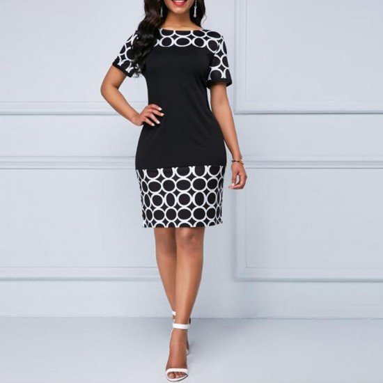 Showing images for Round Neck Short Sleeve Print And Pattern Mini Dress - White Round Neck Short Sleeve Print And Pattern Mini Dress - Black |image
