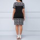 Round Neck Short Sleeve Print And Pattern Mini Dress - Black |image