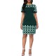 Round Neck Short Sleeve Print And Pattern Mini Dress - Green 