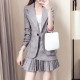Classic Long Sleeved Slim Fit Plaid Two Piece Suit Skirt |image