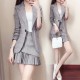 Classic Long Sleeved Slim Fit Plaid Two Piece Suit Skirt |image