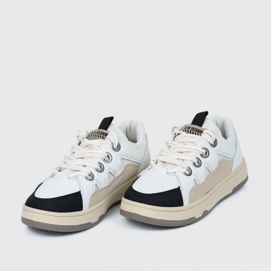 Lace Up Flat Sole Casual Women Fashion Sneaker - White |image