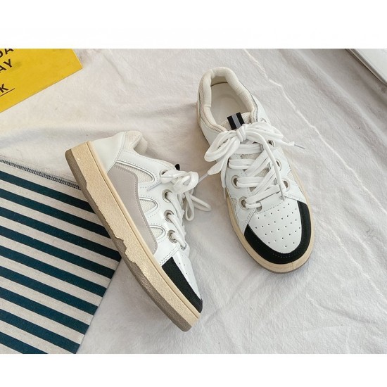 Lace Up Flat Sole Casual Women Fashion Sneaker - White |image