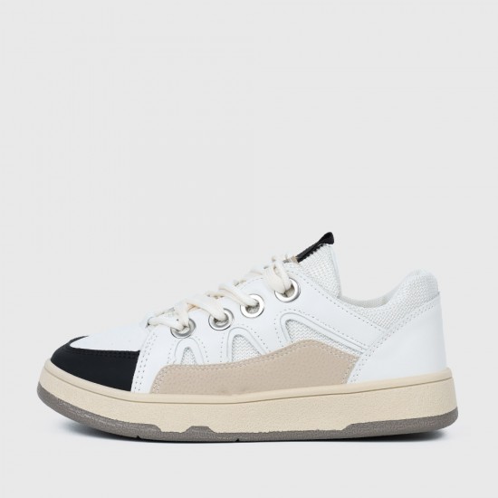 Lace Up Flat Sole Casual Women Fashion Sneaker - White |image