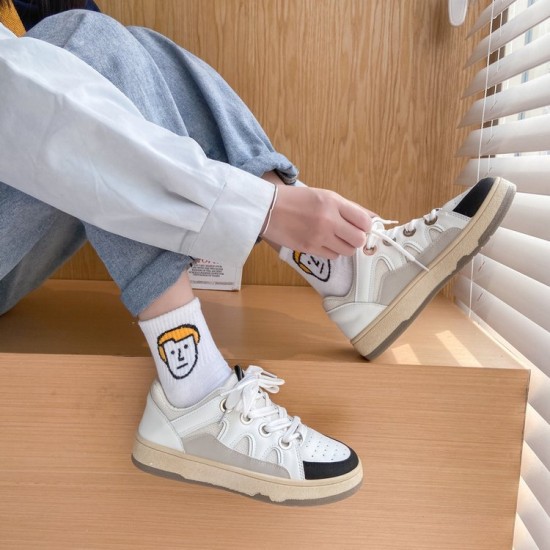 Lace Up Flat Sole Casual Women Fashion Sneaker - White |image