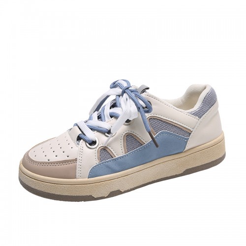 Lace Up Flat Sole Casual Women Fashion Sneaker - Beige |image