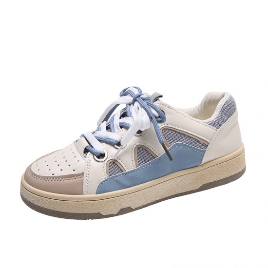 Lace Up Flat Sole Casual Women Fashion Sneaker - Beige |image