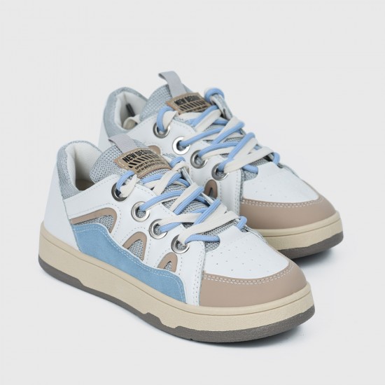 Lace Up Flat Sole Casual Women Fashion Sneaker - Beige |image