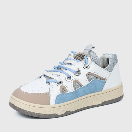 Lace Up Flat Sole Casual Women Fashion Sneaker - Beige |image