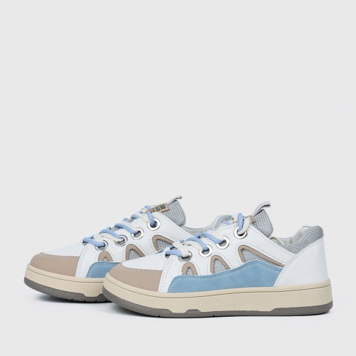 Lace Up Flat Sole Casual Women Fashion Sneaker - Beige |image