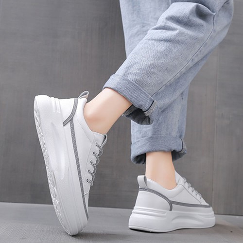Lace Up Synthetic Leather Luminous Sneaker - Grey |image