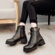 Women's Fashion Lace-Up Chunky Heels Short Boots - Black |image