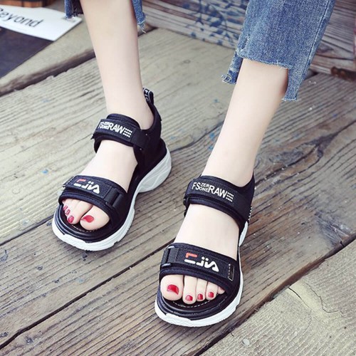 Women's Fashion Velcro Closing Open Toe Sandal - Black |image