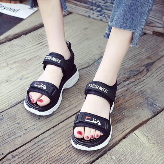 Women's Fashion Velcro Closing Open Toe Sandal - Black |image