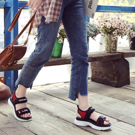 Women's Fashion Velcro Closing Open Toe Sandal - Red |image