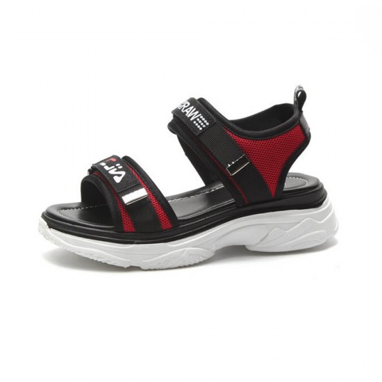 Women's Fashion Velcro Closing Open Toe Sandal - Red |image