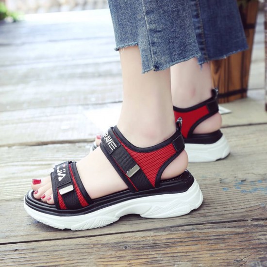 Women's Fashion Velcro Closing Open Toe Sandal - Red |image