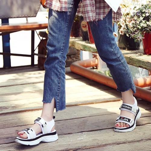 Women's Fashion Velcro Closing Open Toe Sandal - White |image