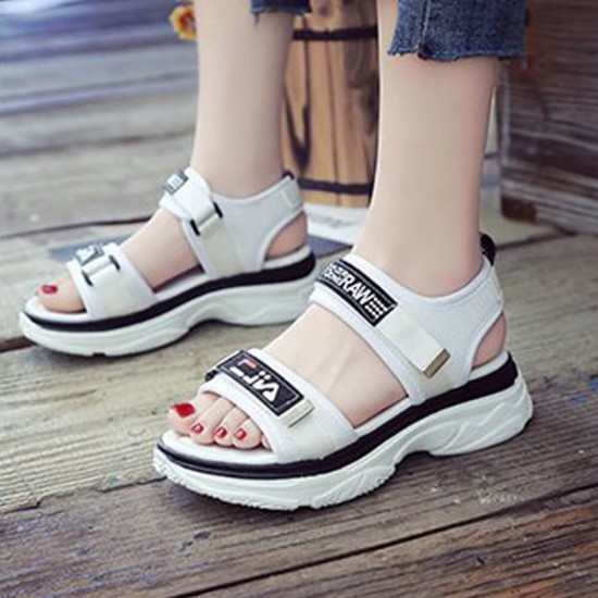 Women's Fashion Velcro Closing Open Toe Sandal - White |image
