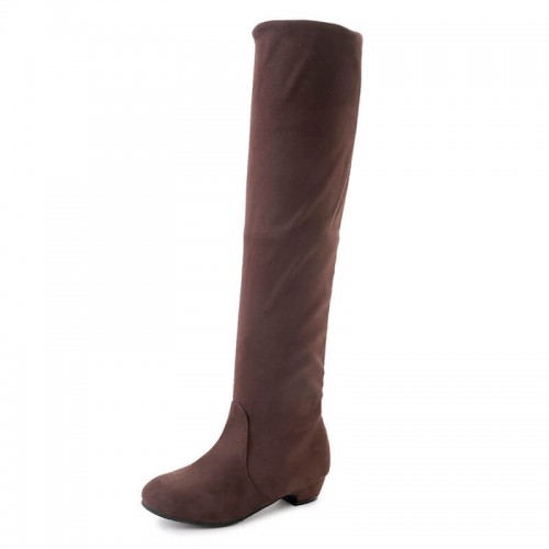 Curve Stretch Faux Suede Knee High Boots for Women - Brown |image