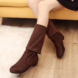 Curve Stretch Faux Suede Knee High Boots for Women - Brown 