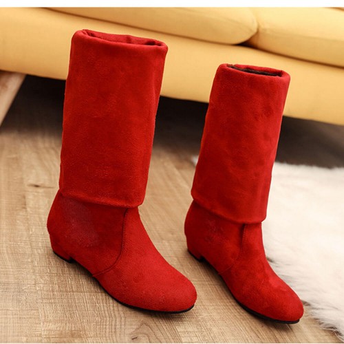 Curve Stretch Faux Suede Knee High Boots for Women - Red |image