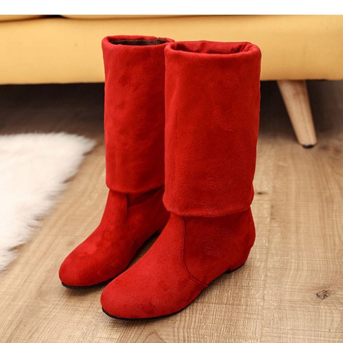 Curve Stretch Faux Suede Knee High Boots for Women - Red |image