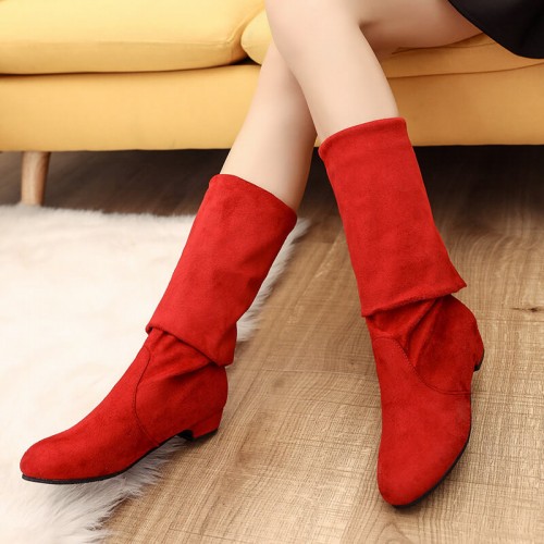 Curve Stretch Faux Suede Knee High Boots for Women - Red |image