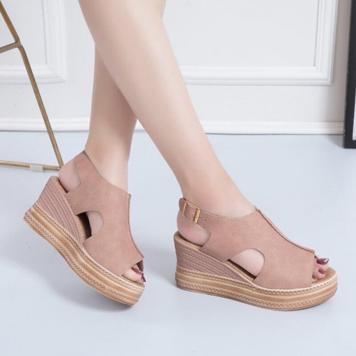 Peep Toe Thick Bottom Women’s Heel Sandals - Brown |image