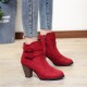 Women’s High Heel Zipper Closure Ankle Boots - Red |image
