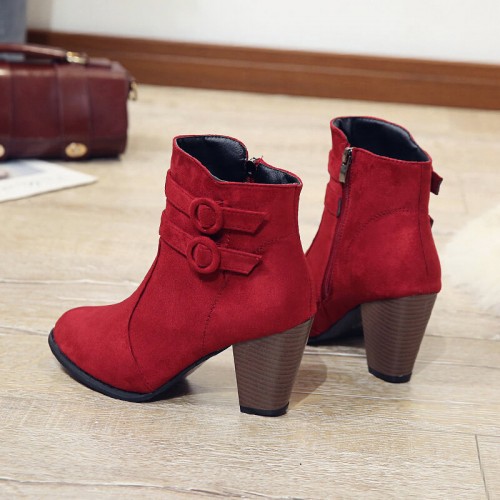 Women’s High Heel Zipper Closure Ankle Boots - Red |image