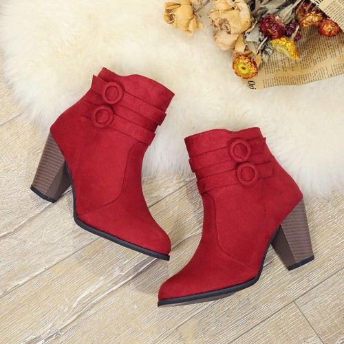 Women’s High Heel Zipper Closure Ankle Boots - Red |image