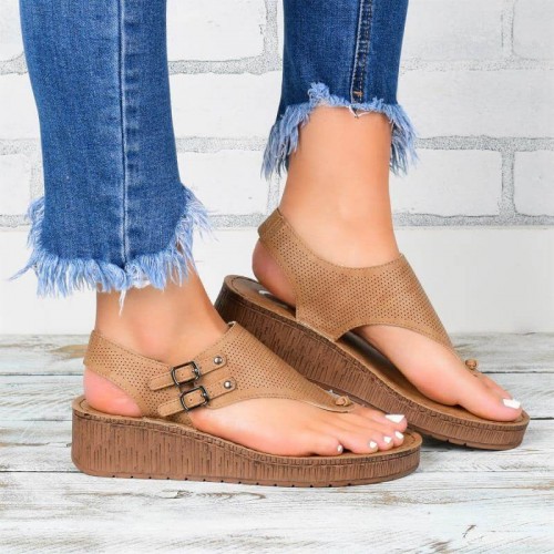 Women’s Walkstar Style Low Platform Wedge Sandals - Brown |image