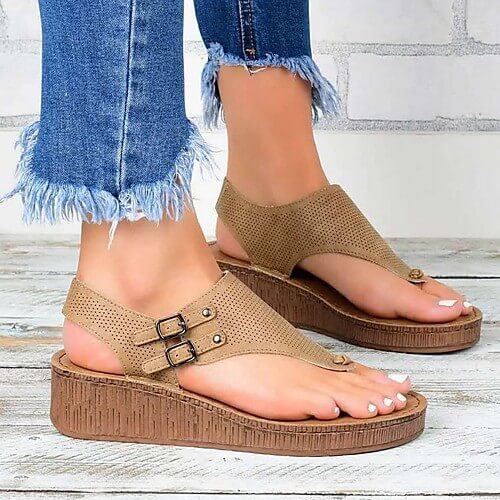 Women’s Walkstar Style Low Platform Wedge Sandals - Brown |image
