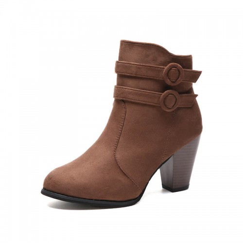 Women’s High Heel Zipper Closure Ankle Boots - Brown |image