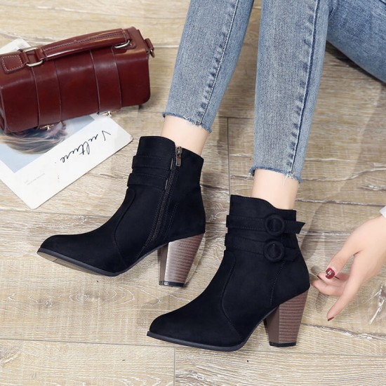Women’s High Heel Zipper Closure Ankle Boots - Black |image