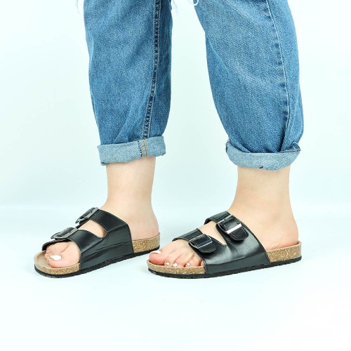 Trendy Ladies Slip On Flat Mule Flip Flop Slippers - Black |image