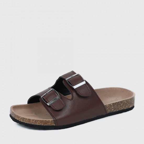 Trendy Ladies Slip On Flat Mule Flip Flop Sandals - Brown |image