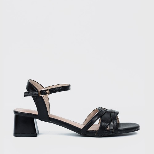 Buckle Closure Open Toe Low Heeled Sandals for Women - Black |image