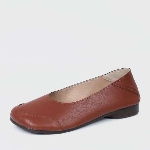Stylish Round Toe Slip On Flat Shoe for Women - Brown |image